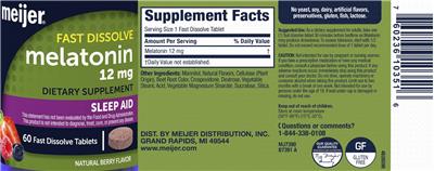 Photo of the Meijer Melatonin 12 mg Berry Flavor label