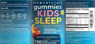 Photo of the Viva Naturals Kids Sleep Gummies label