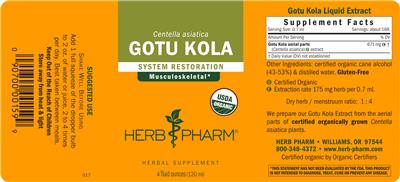 Photo of the Herb Pharm Gotu Kola label