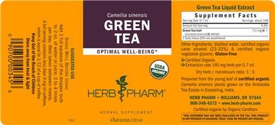 Photo of the Herb Pharm Green Tea label