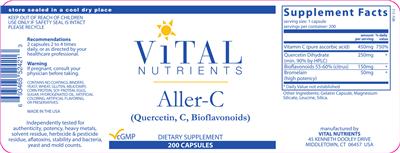 Photo of the Vital Nutrients Aller-C label