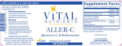 Photo of the Vital Nutrients Aller-C label