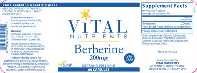 Photo of the Vital Nutrients Berberine 200 mg label