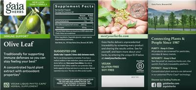 Photo of the Gaia Herbs Olive Leaf label