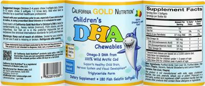 Photo of the California Gold Nutrition Children's DHA Chewables Natural Strawberry-Lemon Flavor! label