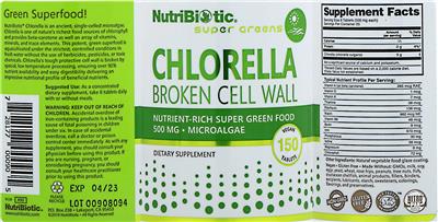 Photo of the NutriBiotic Super Greens Chlorella 500 mg label