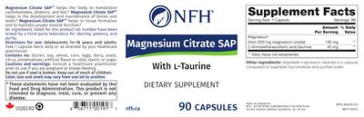 Photo of the NFH Magnesium Citrate SAP label
