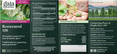 Photo of the Gaia Herbs Resveratrol 150 label