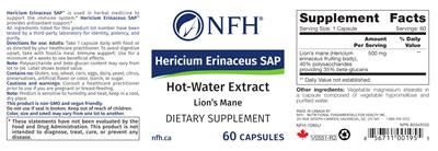 Photo of the NFH Hericium Erinaceus SAP label