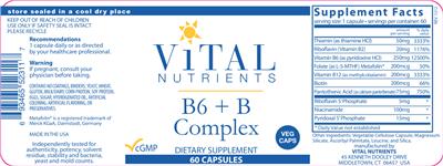 Photo of the Vital Nutrients B6 + B Complex label
