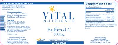 Photo of the Vital Nutrients Buffered C 500 mg label