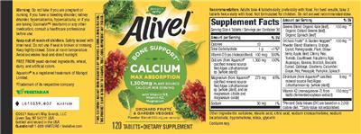 Photo of the Nature's Way Alive! Calcium 1,300 mg label