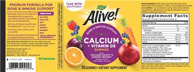 Photo of the Nature's Way Alive! Calcium + Vitamin D3 Gummies label