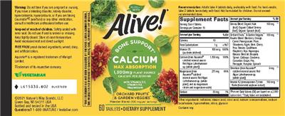Photo of the Nature's Way Alive! Calcium 1,300 mg label