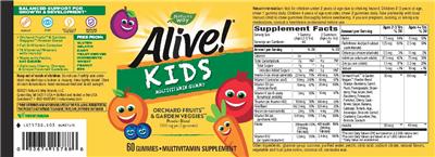 Photo of the Nature's Way Alive! Kids Multivitamin Gummy label