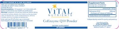 Photo of the Vital Nutrients CoEnzyme Q10 Powder label