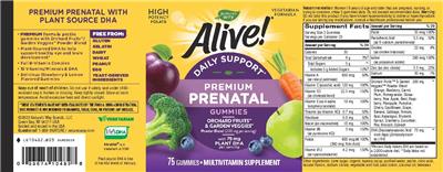Photo of the Nature's Way Alive! Premium Prenatal Gummies label