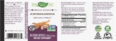 Photo of the Nature's Way Ashwagandha 500 mg label