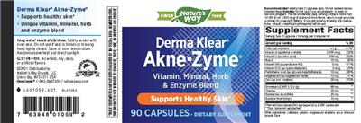 Photo of the Nature's Way Derma Klear Akne-Zyme label