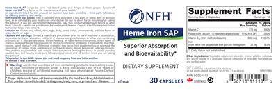 Photo of the NFH Heme Iron SAP label