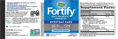 Label of Fortify Men's Probiotic 30 Billion
