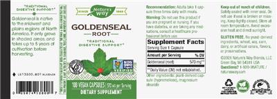 Photo of the Nature's Way Goldenseal Root 570 mg label