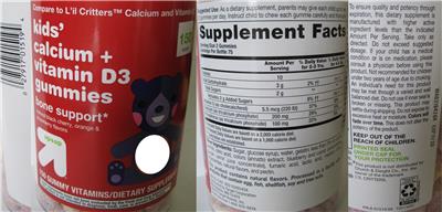 Photo of the up&up Kids' Calcium + Vitamin D3 Gummies label