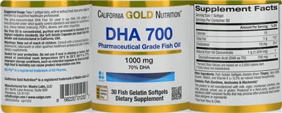 Photo of the California Gold Nutrition DHA 700 1000 mg label