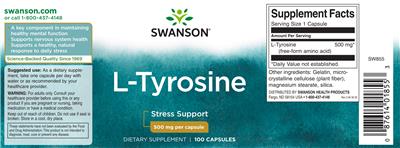 Photo of the Swanson L-Tyrosine 500 mg label
