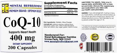 Photo of the Mental Refreshment CoQ-10 400 mg label