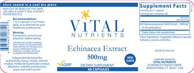 Photo of the Vital Nutrients Echinacea Extract 500 mg label