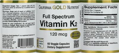 Full Spectrum Vitamin K2 120 mcg のラベル画像（NIH DSLD）