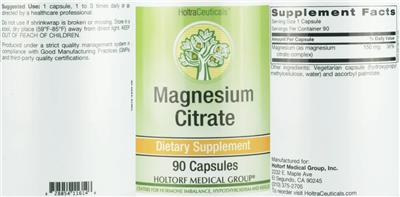 Photo of the HoltraCeuticals Magnesium Citrate label