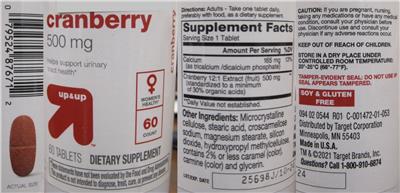Photo of the up&up Cranberry 500 mg label
