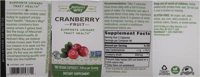 Photo of the Nature's Way Cranberry Fruit label