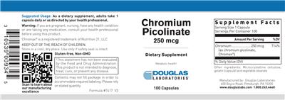 Photo of the Douglas Laboratories Chromium Picolinate 250 mcg label