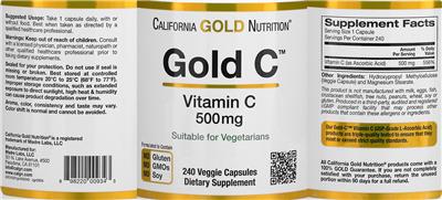 Gold C Vitamin C 500 mg のラベル画像（NIH DSLD）