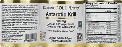 Photo of the California Gold Nutrition Antarctic Krill 500 mg label