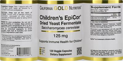 Photo of the California Gold Nutrition Children's EpiCor Dried Yeast Fermentate 125 mg label