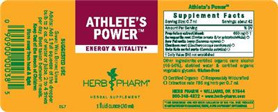 Photo of the Herb Pharm Athlete's Power label