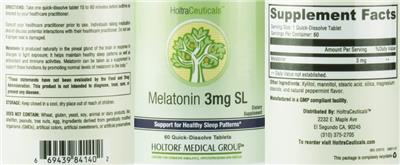 Photo of the HoltraCeuticals Melatonin 3 mg SL label
