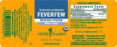 Photo of the Herb Pharm Feverfew label