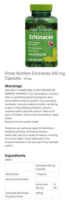 Photo of the Finest Nutrition Echinacea 400 mg label