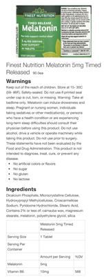 Photo of the Finest Nutrition Melatonin 5 mg Timed Release label