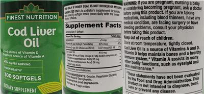 Photo of the Finest Nutrition Cod Liver Oil 415 mg label