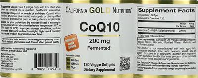 Photo of the California Gold Nutrition CoQ10 200 mg label