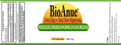 Photo of the BioAnue Freeze Dried Pork Pancreas label