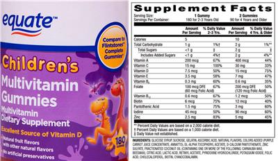 Photo of the Equate Children's Multivitamin Gummies label