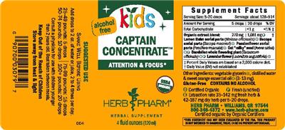 Photo of the Herb Pharm Kids Captain Concentrate label