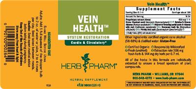Photo of the Herb Pharm Vein Health label